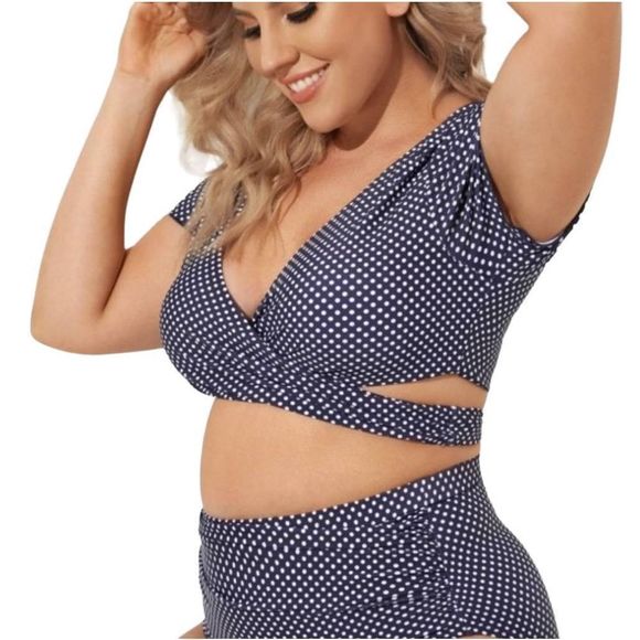 Meet Curve Women's Navy/White Polka-dot Nylon/Spandex Two Piece Swimsuit NEW - Picture 3 of 16